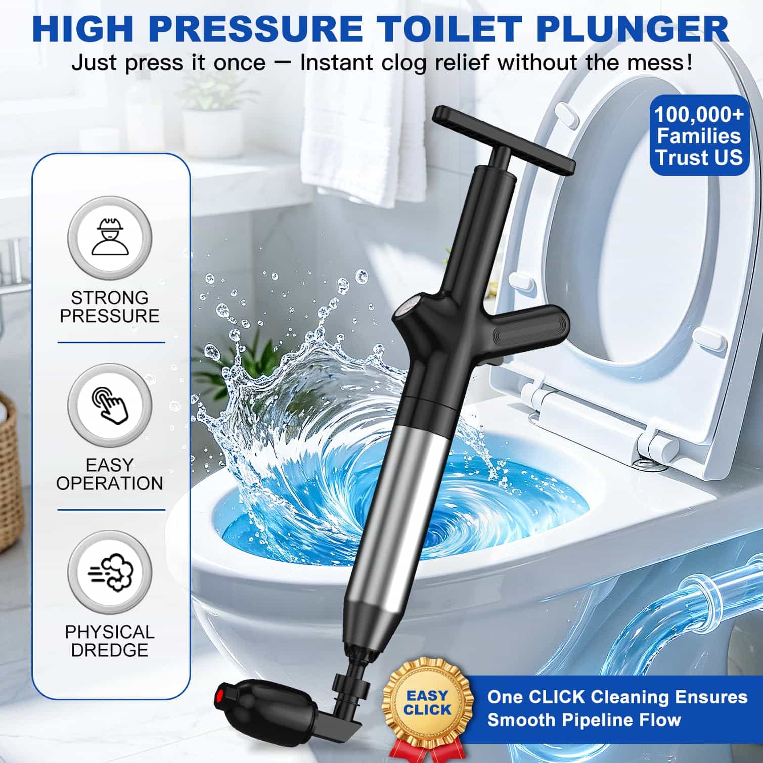 Plunger Toilet - Toilet Plunge Blaster, High Pressure Toilet